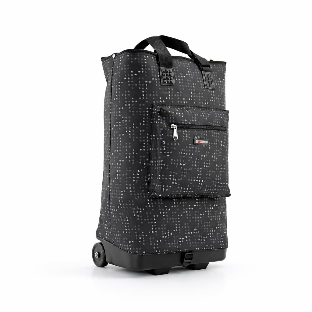 Urban London 50 LTR Folding Shopping Trolley Bag with Wheels Lightweight Water Resistant Grocery Cart Foldable Rolling Bag with Moulded Base for Shopping and Travel (Star Print)
