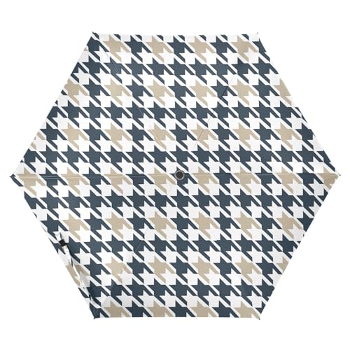 Parapluie de voyage pied-de-poule beige résistant en acier pour femme tendance
