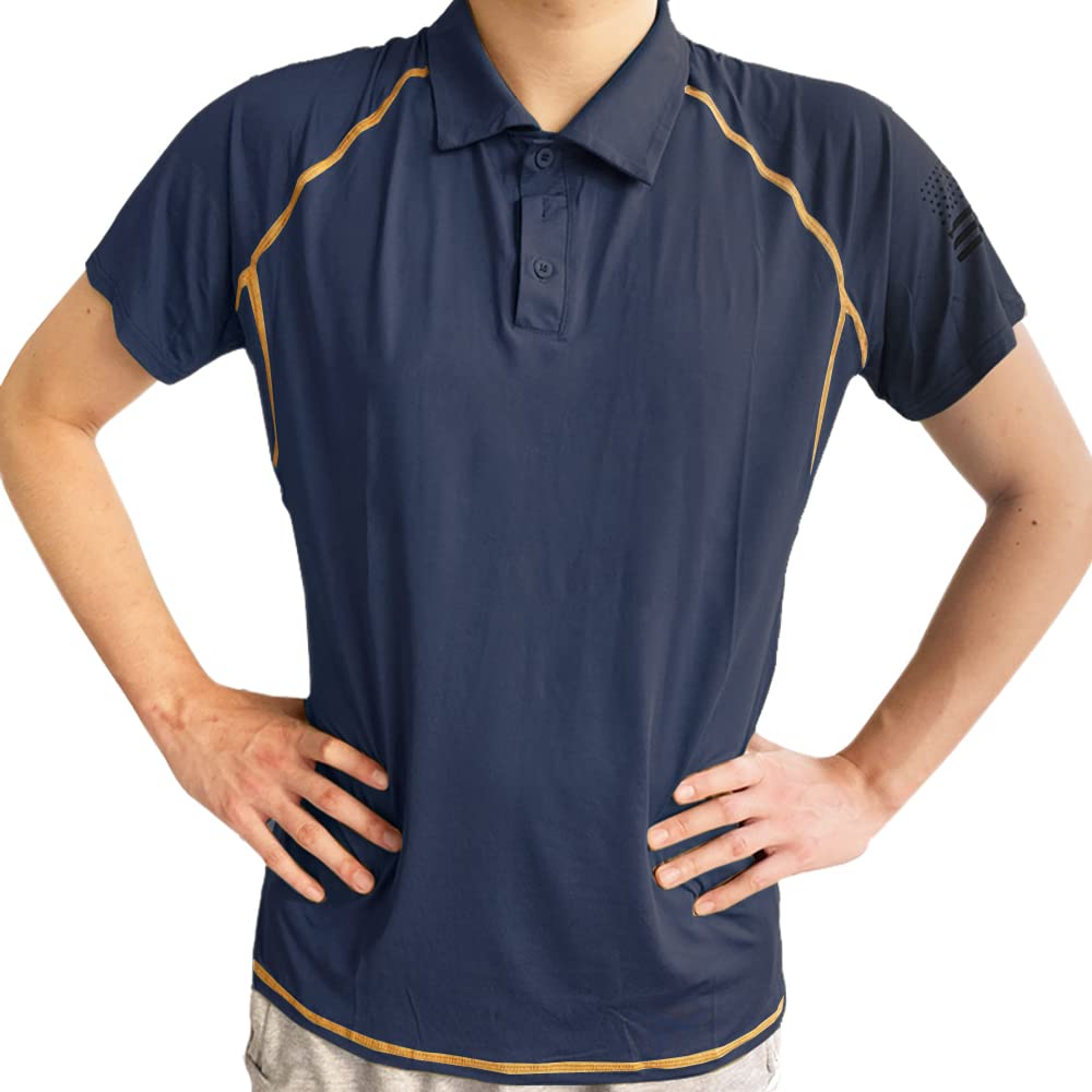 HARGLESMAN Short Sleeve Polo American Flag T Shirts Men Summer Quick Dry Breathable Athletic Gym Tees Tactical Golf Tennis Tops Patriotic 4th July Apparel Big Tall Man Blue 3XL