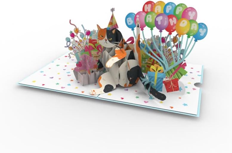 3D Pop-Up Birthday Card with Cats, Balloons & Gifts – Handmade Funny Cat Greeting Card with Cupcake & Party Hats – Birthday Card for Kids & Cat Lovers – Includes Envelope – 6"x8" - Image 5