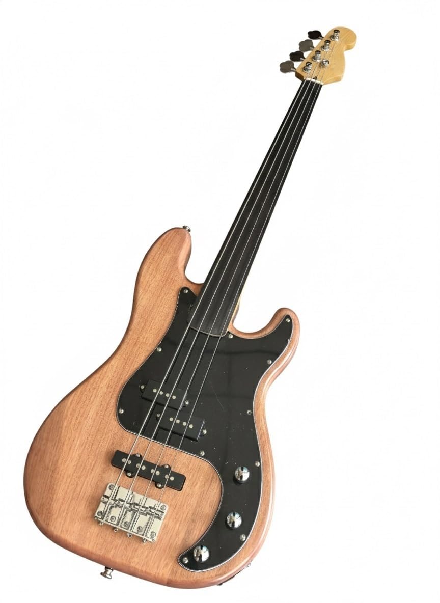 Basso elettrico con corpo in mogano massello naturale, pickup PJ, opzioni e senza tasti(Fretless)