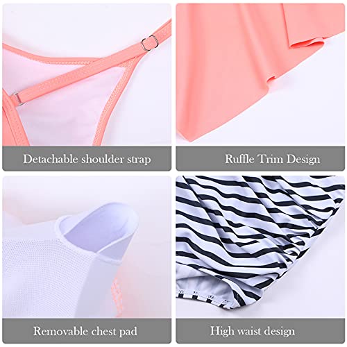 Image of Womens Tankini Swimsuits Ruffled Floral Tummy Control High Waisted Bikini