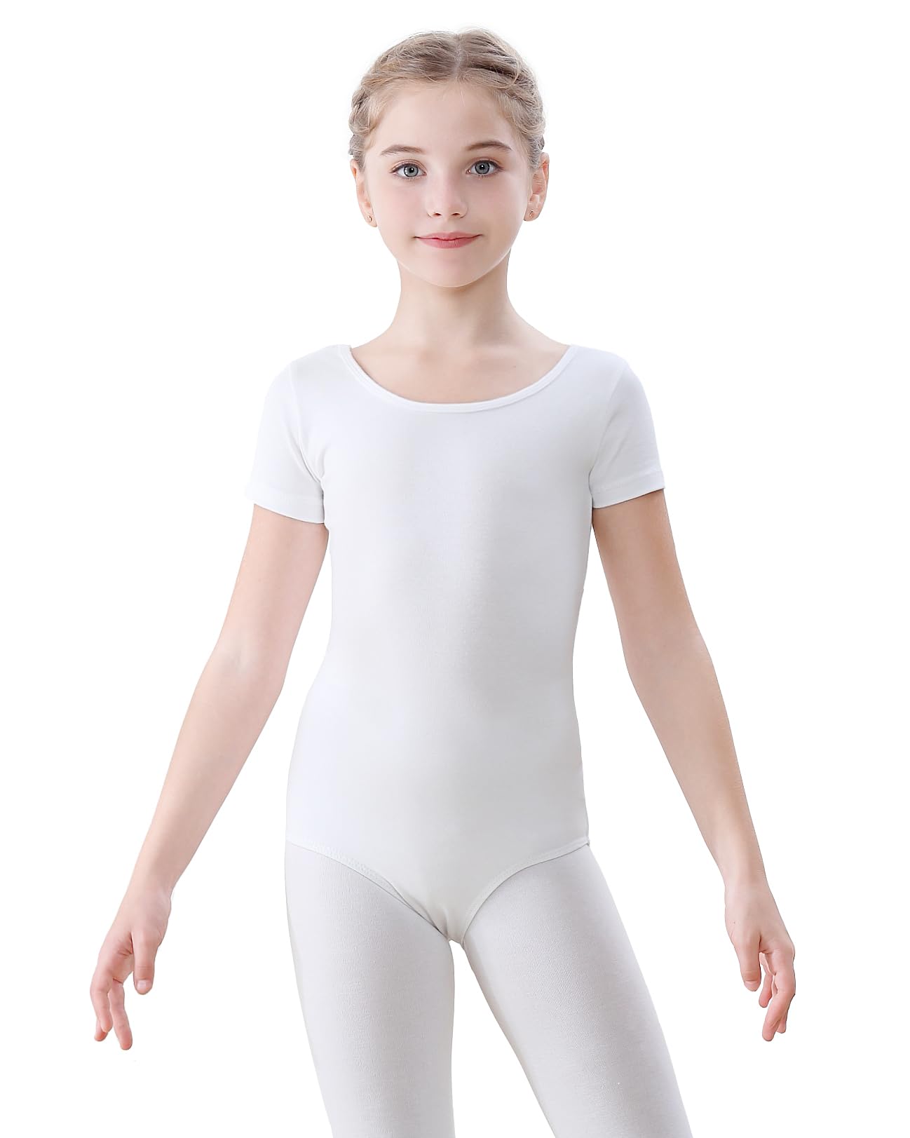 Maillot de Ballet Danza para Niña Manga Corta Leotardo de Gimnasia Rítmica