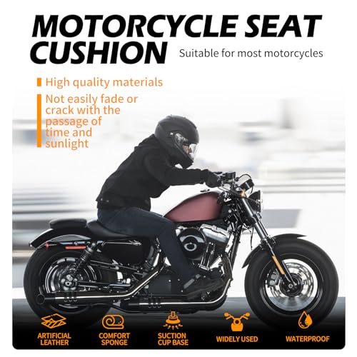 Image of DREAMIZER Universal Black Motorcycle Solo Passenger Seat Rear Cushion 8 Suction Cups Compatible with Harley Davidson Sportster XL 883 1200 Forty Eight Dyna Chopper Bobber Custom (Diamond-Breathable)