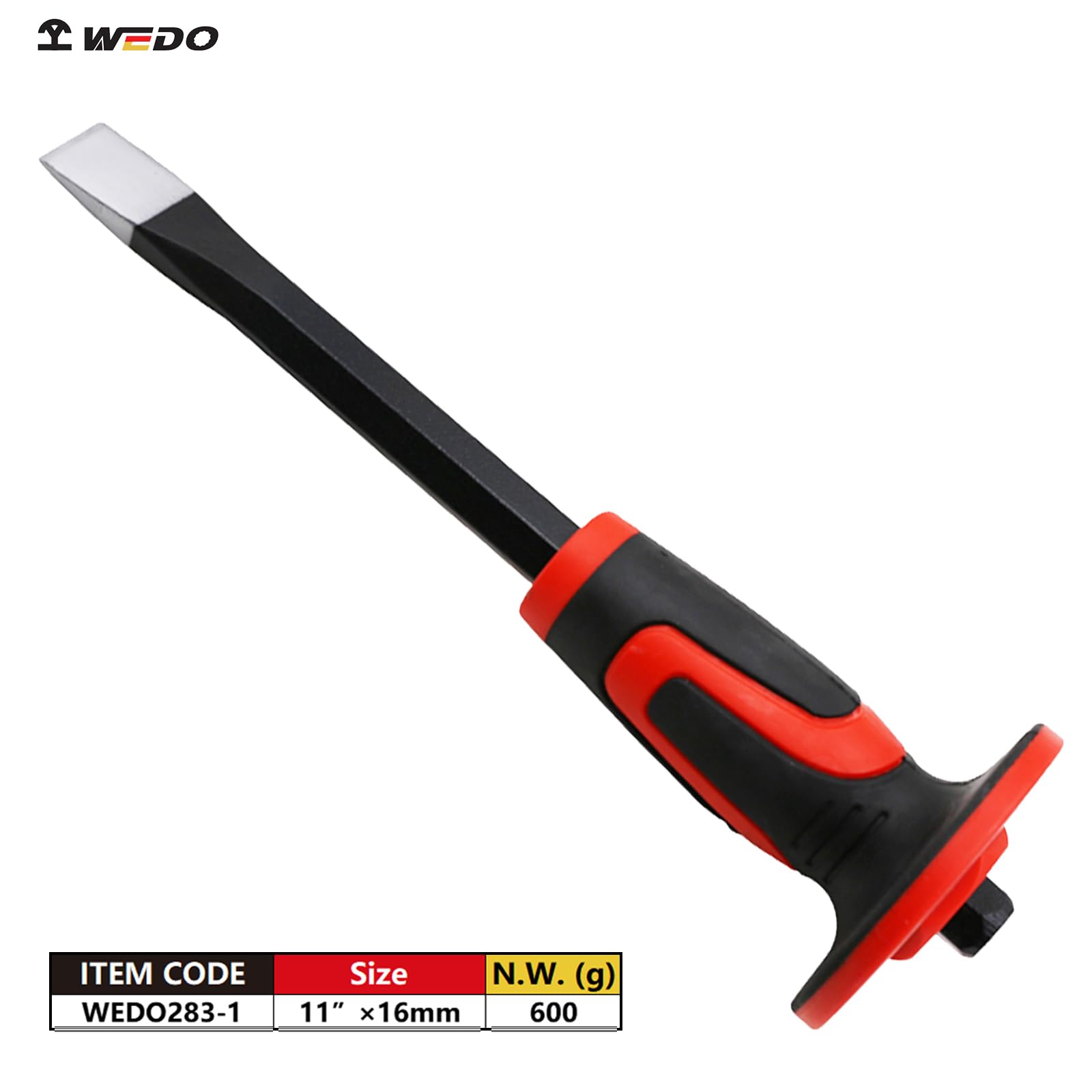 WEDO Flat End Chisel with Hand Protection,Heavy Duty Flat Head Chisel,Size 11x16mm Masonry Chisel,Heat Treatment,Rock Concrete Mortar Stone Chisel for Demolishing Carving Breaking - Image 2