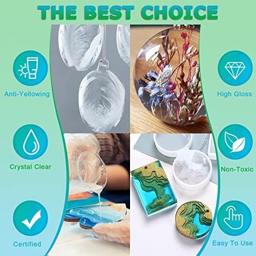 Epoxy Resin Crystal Clear Kit For Beginners - 2 Part 520ml/20oz Clear Coating Resin Starter Kit- Resin Art Casting Jewellery Making Kit for Wood, Table, Tumbler, Bonus Measuring Cup, Sticks and Gloves