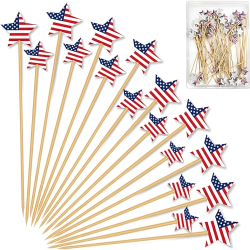 4th of July Decorations - 48PCS Patriotic Star Cocktail Picks | Fourth of July Accessories for Memorial Day -Toothpicks for Appetizers Charcuterie Sandwich 250 Anniversary Merchandise
