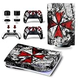 MaD Vision® Skin Aufkleber für PS5 STANDARD/DISC/DISK Version mod. RESIDENT EVIL UMBRELLA, 100% HD-Qualität, kratzfeste Klebefolie aus Vinyl + Set mit 4 Paar Gummipads für PlayStation 5 Joystick