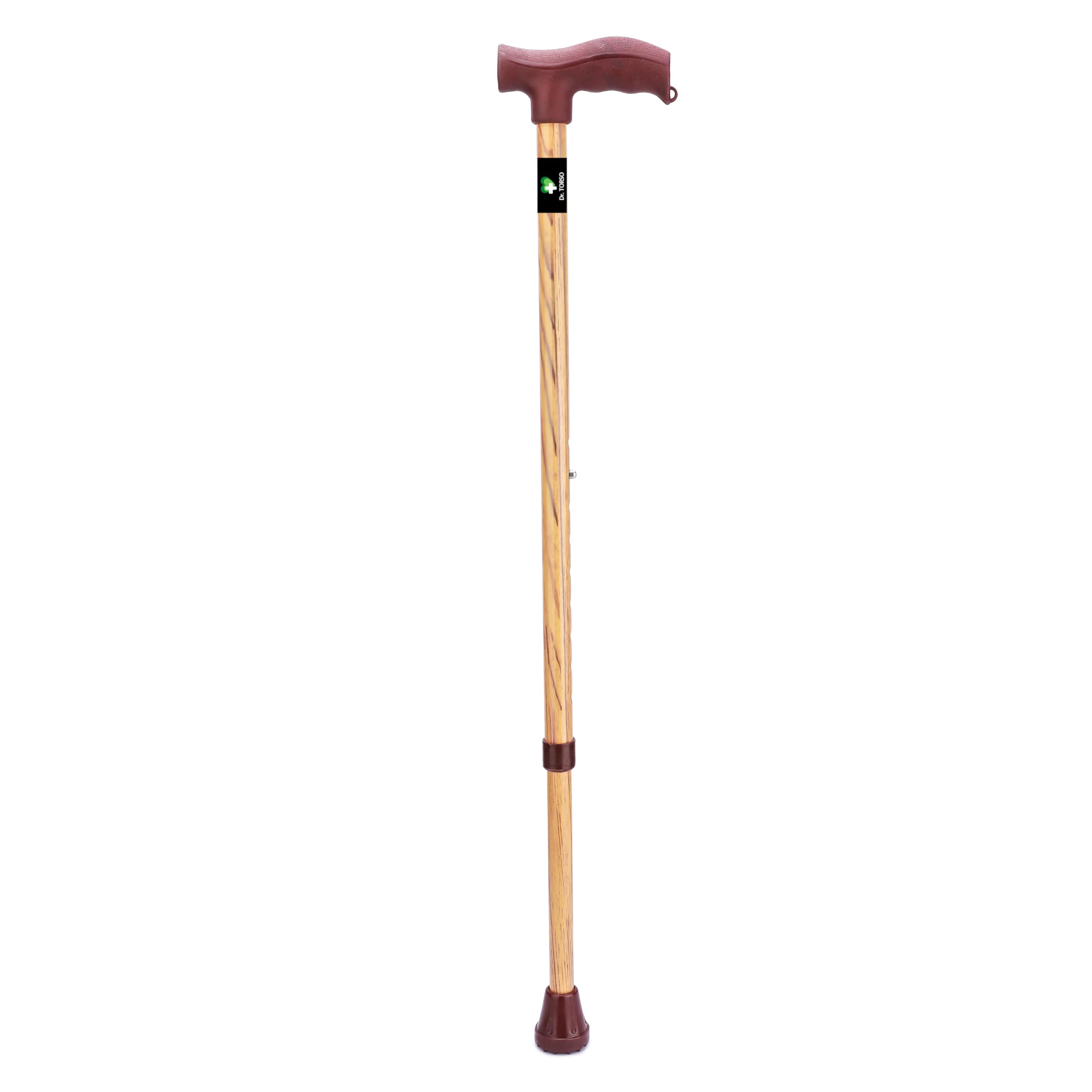 Walking Stick with Adjustable Height | Strong Mild-Steel Body for Patients, Old People or Physically Challenged (Wooden Finish)