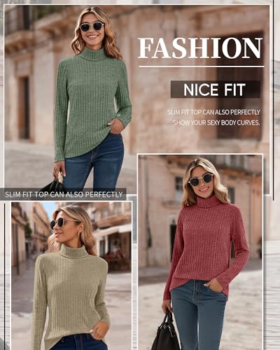 Ficerd 3 Pack Women's Turtleneck Sweater, Lightweight Long Sleeve Shirts Solid Color Tunic Tops Casual Slim Fitted Pullover2