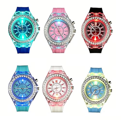 Montre LED silicone strass colorée lumineuse et confortable lot de 6 montres