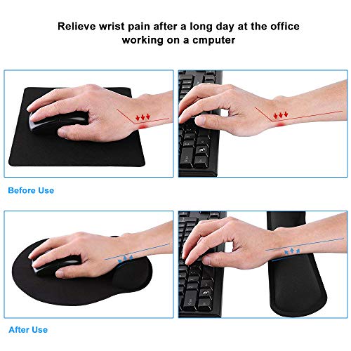 Keyboard Wrist Rest Pad Mouse Pad, Memory Foam, Rest Pads Sets for Comfortable Typing & Wrist Pain Relief, Anti-Slip Rubber Base (Black)