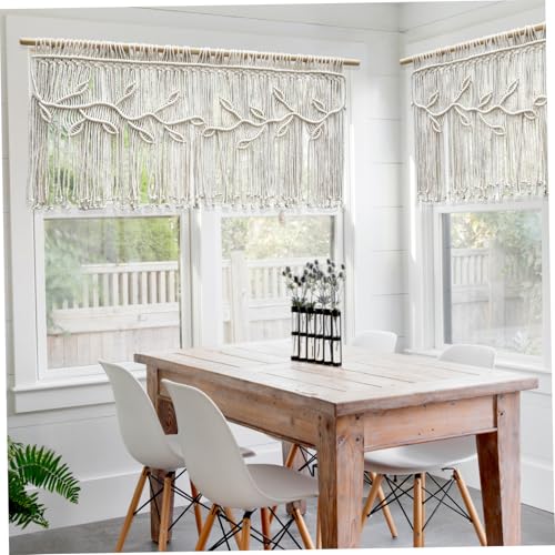 Cortinas de macramé de algodón que filtran la luz con diseño boho rectangular 4