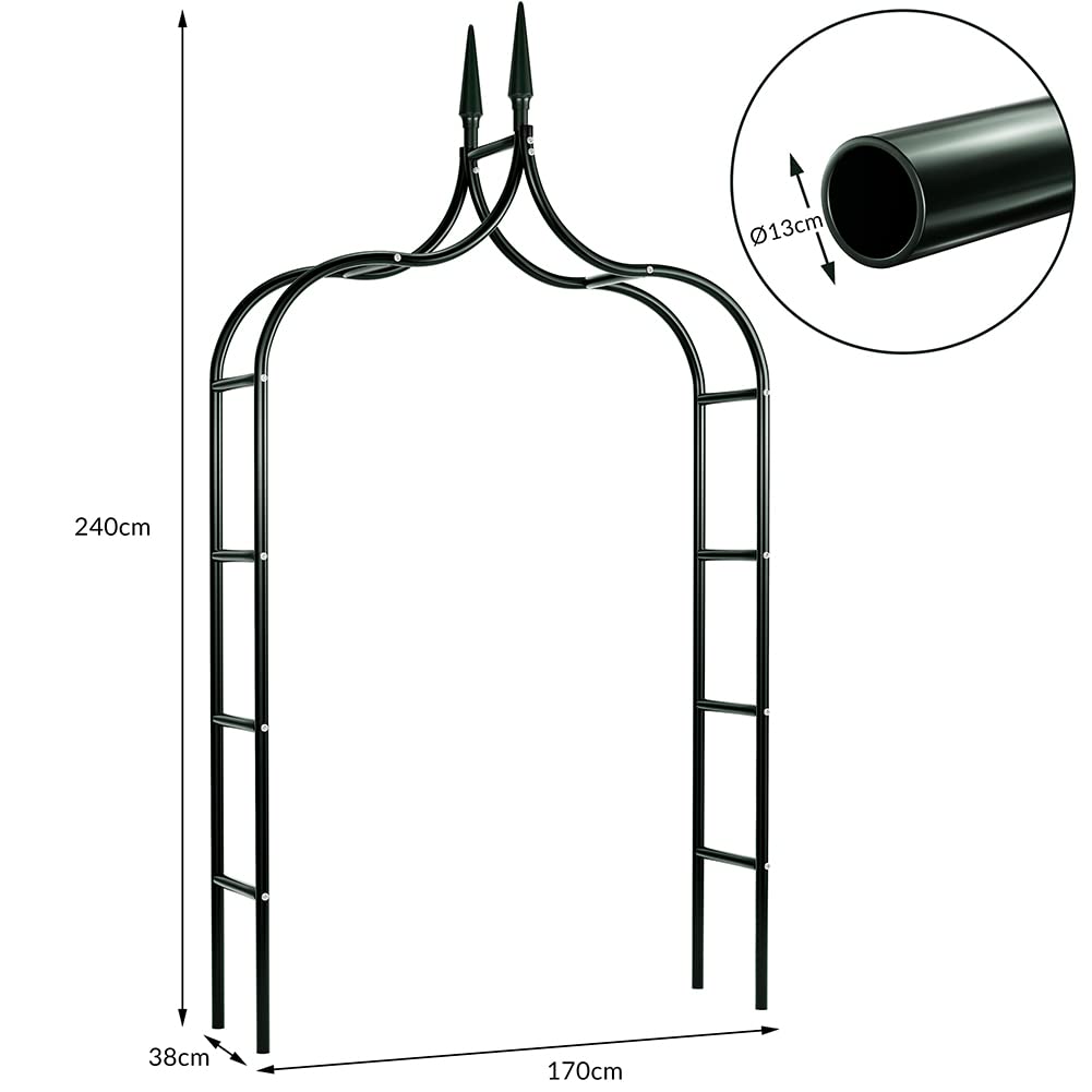 BAKAJI Arco da Giardino Supporto per Rose Piante Rampicanti in Metallo 140-170 x 38 x 240H cm Colore Verde Scuro