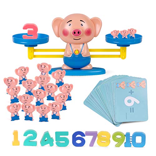 Highttoy Counting Games for 2-5 Year Old Boy Girl, Children Math Games Piggy Balance Measuring Scale Educational Toys for Preschoolers Kids Age 3-7 STEM Toys Best Birthday Gifts for Kids Ages 2-6 Pig