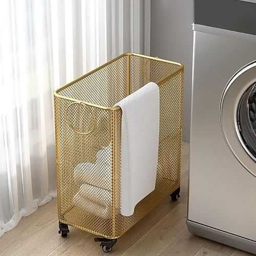 Rolling Laundry Basket on Wheels - Metal Cart for Laundry, Yoga Mat & More - Wire Hamper with Wheels for Effortless Transport & Organization
