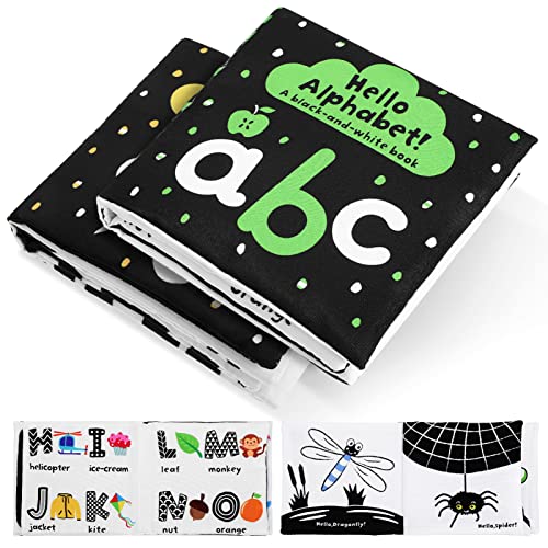 Image of 2 Pcs Baby Cloth Books - High Contrast Crinkle Books for Early Learning, Soft Fabric Educational Toys for Infants, Newborns, and Toddlers Ages 0-3 Years