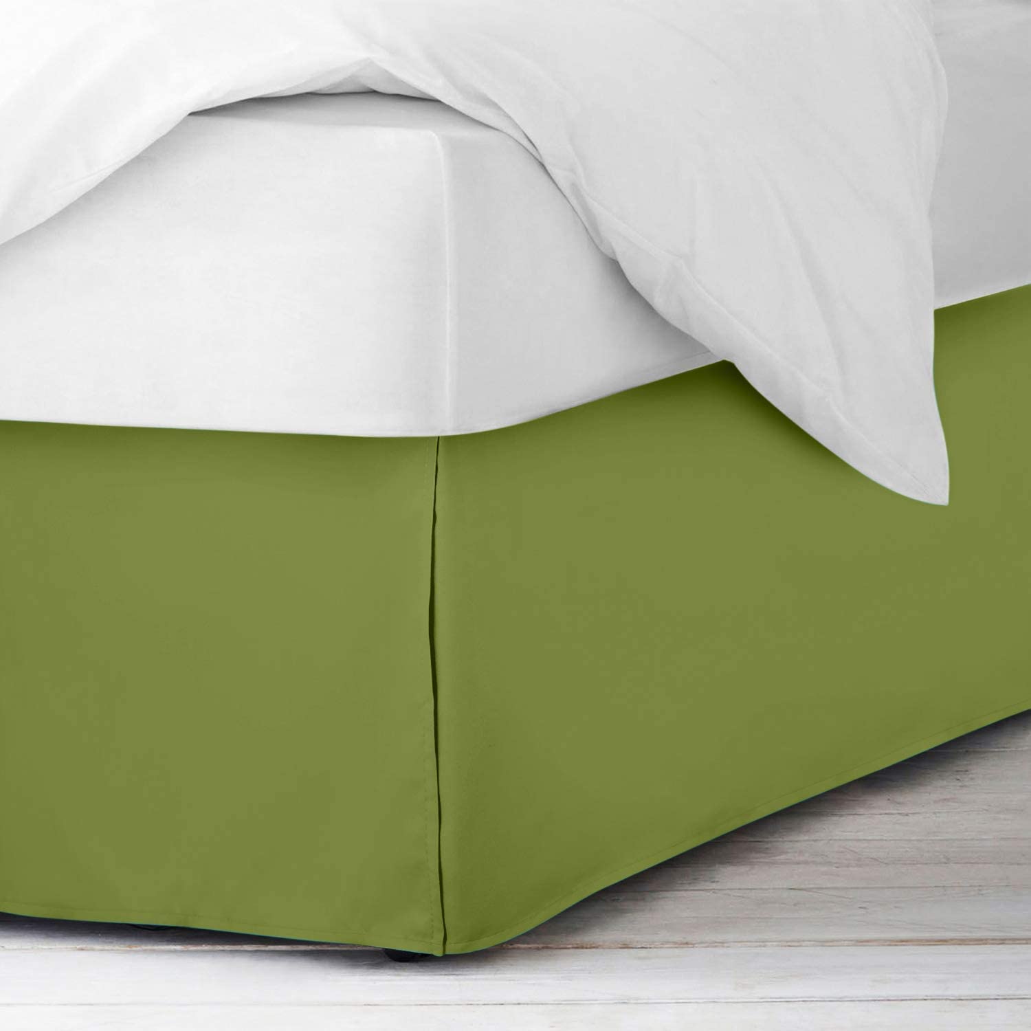 Bed Skirt with Pleated 100% Microfiber, Bed Base Frame Cover Valances, 3 Sided Fabric Base (30cm Drop) Tailored Finish Bed Skirt - Sage Solid,King Size 150 x 200 Cm.