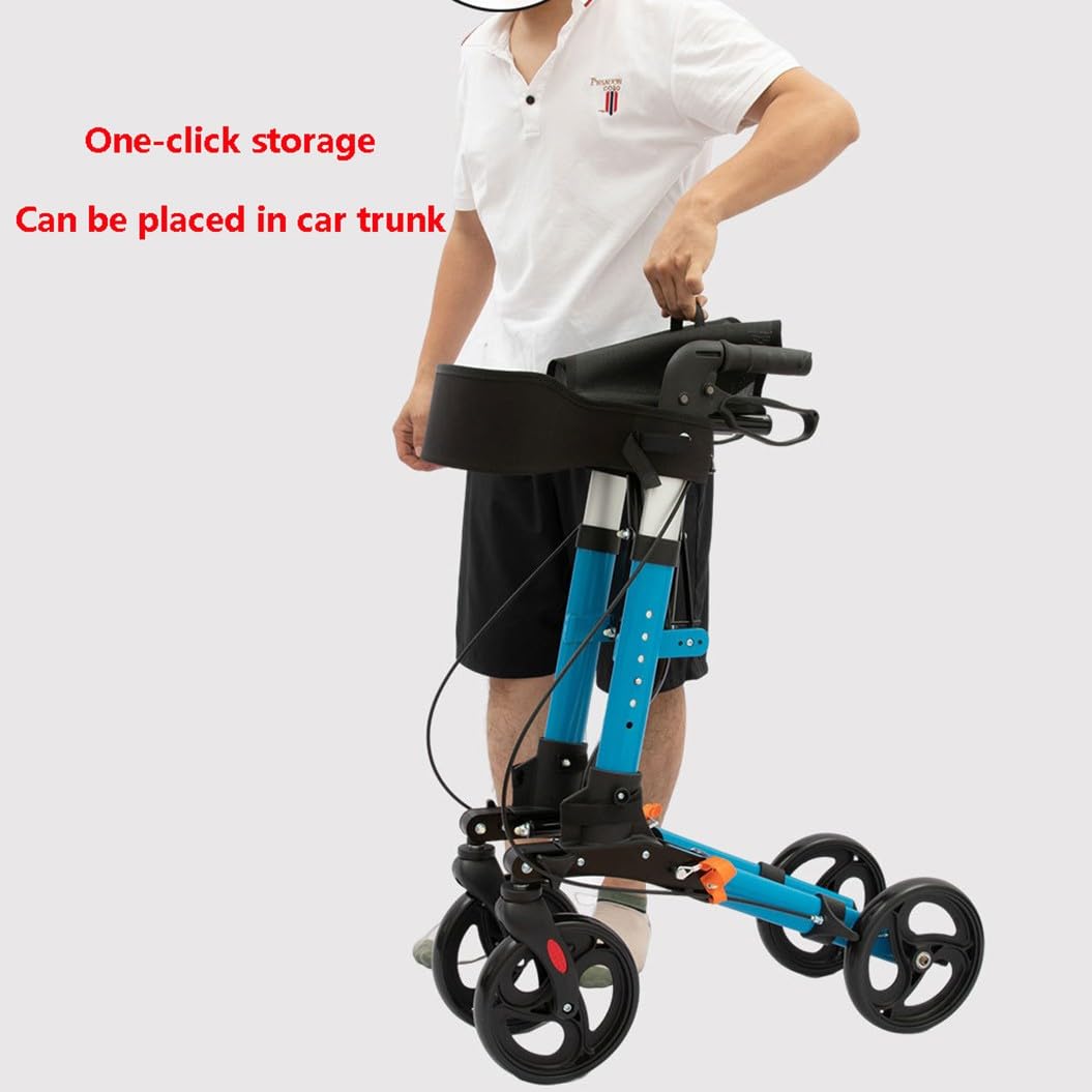 Andador para Ancianos Todoterreno,rollator,Andadores para Personas Mayores con 4 Ruedas,Andador plegable ligero,Fácil de plegar para colocar en el maletero blue