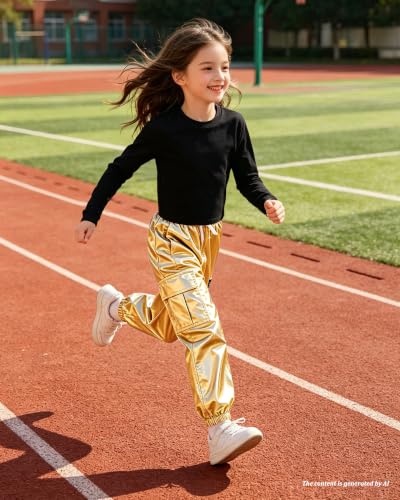 Image of Betusline Girls 2 Piece Summer Outfits,Kids Casual Short Sleeve Crop Top & Cargo Jogger Pants Sets,4T-14Y