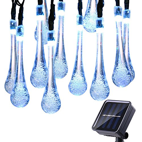 Preisvergleich Produktbild KINGCOO Solar Lichterkette Außen, 6Meter 30LEDs Wassertropfen Solarbetrieben Lichterkette Weihnachten Dekorative Ambiance Beleuchtung für Garten Patio Rasen Urlaub(Blau)