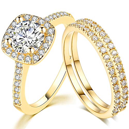 SDT Jewelry Three-in-One Bridal Wedding Engagement Anniversary Statement Eternity Ring Set (Gold, 9.5)