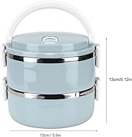 Vista 9 de Fiambrera portátil de acero inoxidable azul con aislamiento térmico para fideos de arroz, contenedor de alimentos, calentador de alimentos portátil