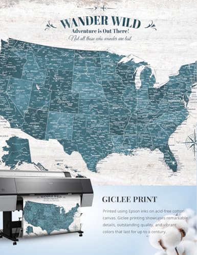 Image of IPIC Vintage Teal World Maps for Wall, World Map Canvas, Size 30x24 in