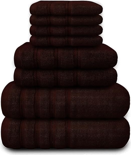 Diamond TexLuxury 8 Pcs Towels Bale Set 100% Egyptian Cotton Face Cloth, Hand Towel, Jumbo Bath Towel 600-GSM Soft and Absorbent Gym, Golf, Spa, Beach Towels (Chocolate)