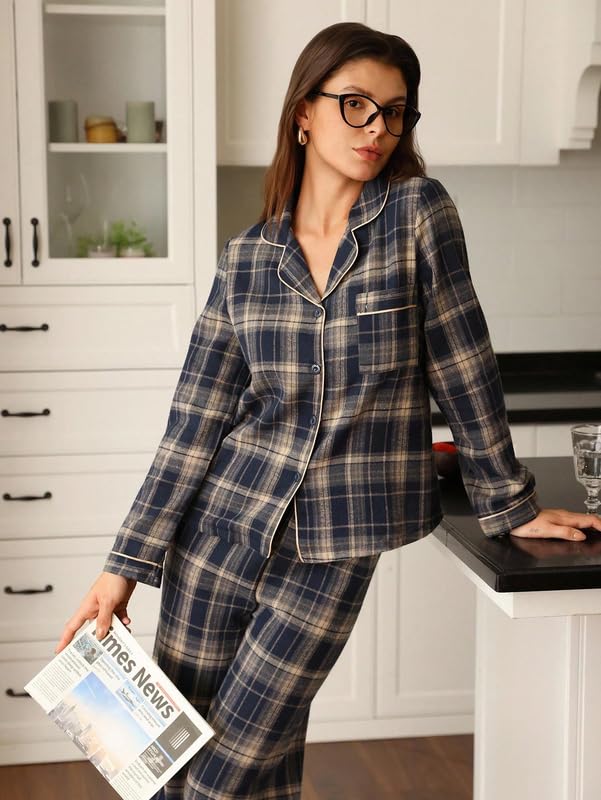 Image of Night Suit for Women with Full Sleeve Button-Down Top with Pant Dress for Woman,Night Dress for Woman, Two-Piece Loungewear Set
