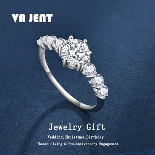 Moissanite Engagement Ring, 1 Carat D Color VVS1 Round Cut 925 Sterling Silver Anniversary Wedding Promise Ring for Women Size 5-104