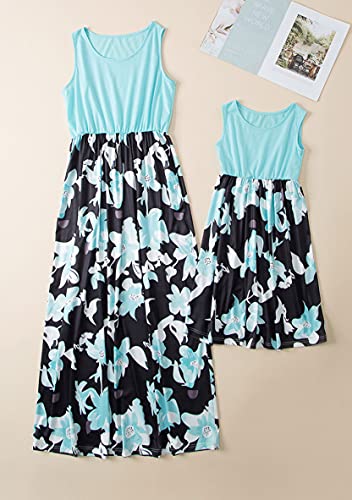 FLITAY Mommy Daughter Sleeveless Long Dress Casual Floral Print Outfits Family Matching Maxi Dress2