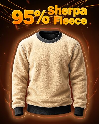 Boladeci Men's Full Sherpa Lined Crewneck Sweatshirts Heavy-weight Fleece Pullover Thick Thermal Long Sleeve Cotton3