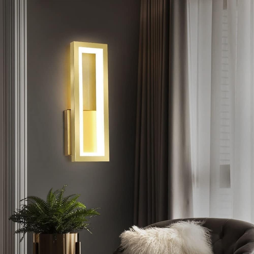HCZKIUJY LED Wall Lamp16W Postmodern Long Strip Metal Wall Light Acrylic Indoor Modern Wall Sconce Light Lantern,Kitchen Light (Gold-Warm light)