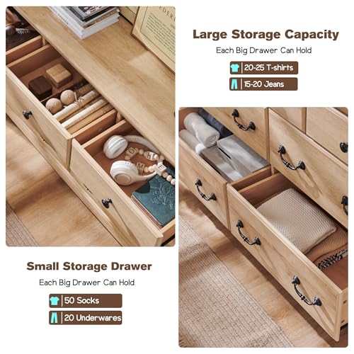 T4TREAM 7 Drawers Dresser Chests for Bedroom, Wood Vintage Chests of Drawers, Rustic Dressers Chset Organizer for Bedroom, Living Room, Hallway, Natural Oak - Image 3