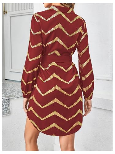 Image of SweatyRocks Women's Metallic Gold Long Sleeve Dresses Collar Shirtdress Casino Night Party Outfit