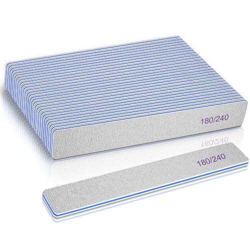 Limas de uñas de grano 180/240 BLESWIN de doble cara para manicura en casa, pack de 25 unidades