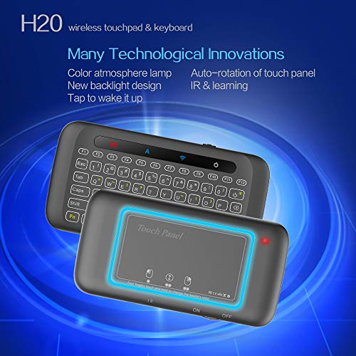 Mini Wireless Keyboard,H20 Mini Keyboard with Touchpad,Colorful Backlit Small Wireless Keyboard,Full Size Touchpad,Handheld IR Remote Keyboard for Android TV Box Windows PC,HTPC,IPTV,PC,Raspberry Pi 4 - Thumbnail 2