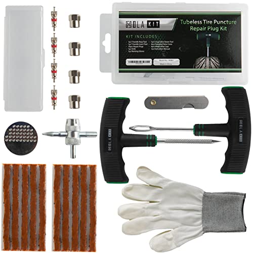HolaKit Curve TPR Handle Tubeless Tire Puncture Repair Tool Kit Tire Plug Kit, Flat Tire Repair Kits, Tire Patch Kit, Vacuum Tire Repair Tools for Car, Motorcycle, ATV, UTV with 4 in1 Valve Tools
