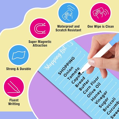 Image of Clickedin Magnetic Shopping List Grocery Fridge Magnet, 10x24 cm Acrylic Board with Marker (Cyan Blue)