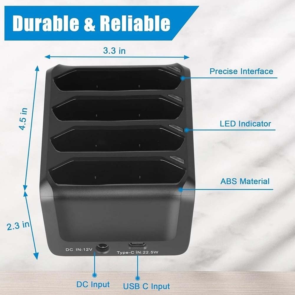 Dock di ricarica quad-Slot per Zebra TC70/TC72/TC75/TC77, stazione di ricarica rapida 4A con ingresso USB-C, indicatori LED, compatibile con Symbol per scanner Motorola