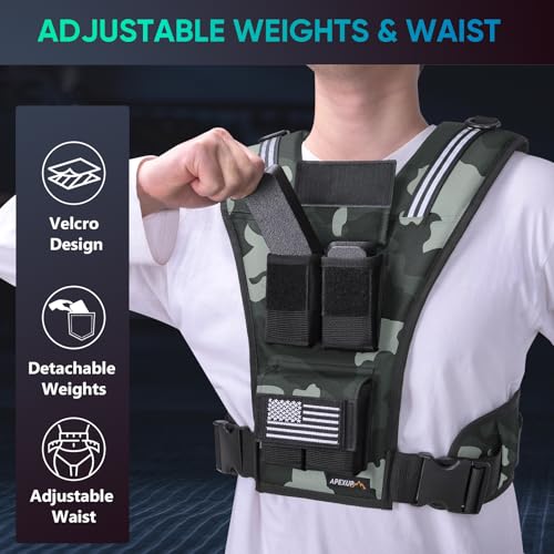 Image of APEXUP Adjustable Weighted Vest Men 20lbs /30lbs /40lbs Weights with Reflective Stripe, Weight Vest Woman Workout Vest for Strength Training Running Walking