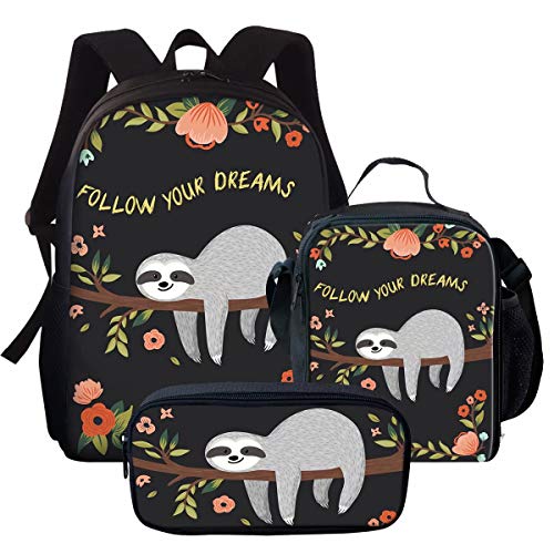 Sac à dos d'école 15 pouces chaqlin paresseux avec sac à lunch et trousse