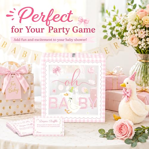 Image of 51 Pcs Goose Diaper Raffle Tickets with Box, Cute Goose Baby Shower Games, Diaper Raffle Cards and Clear Card Box for Gender Reveal Party Decorations and Baby Shower Supplies