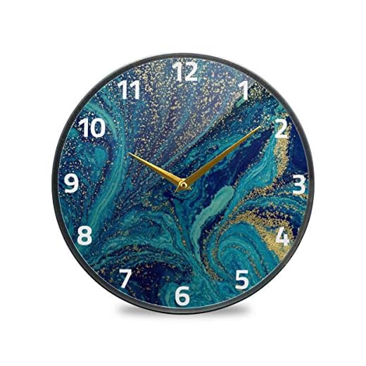 ALAZA Marble Abstract Blue and Gold Wall Clock Battery Operated Silent Non Ticking Clocks for Living Room Decor 12 Inch / 9.5 Inch