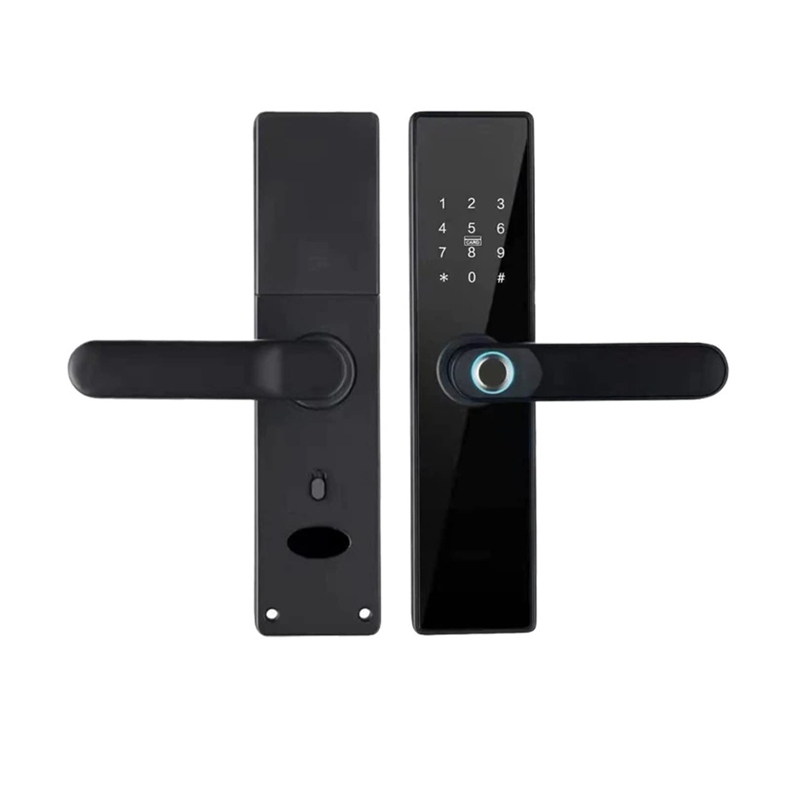 CVFRDD Smart Door Knob, Tuya Smart Door Lock Fingerprint Password IC Card Keyless Remotely Unlock Use AA Support 8 Language Voice Keyless Entry Door Handle(7085,Nero)