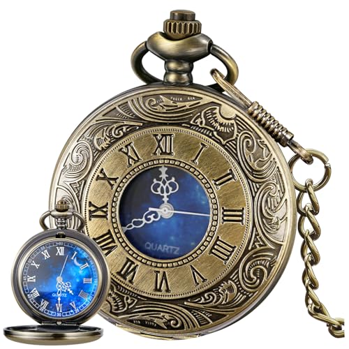 Image of Tiong Roman Numerals Scale Quartz Pocket Watches with Chain Christmas Graduation Birthday Gifts Fathers Day