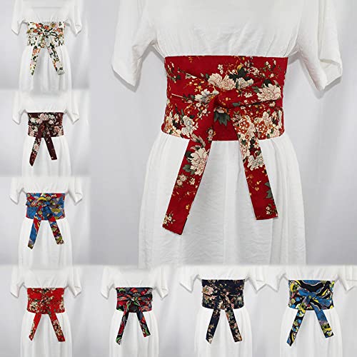 Japanese Floral Wide Belt Corset Obi Tie Waistband for Kimono Yukata Dress Shirt Retro3
