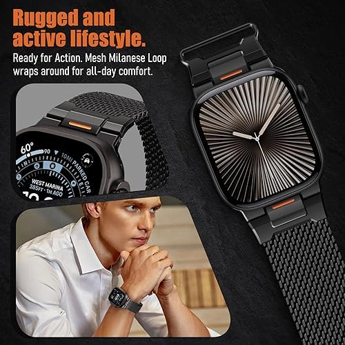 Image of Croiky Milanese Loop Magnetic Mesh Metal Stainless Steel Strap Compatible With Apple Watch Ultra 3|2 Band 49mm Series 10, iwatch 10|11 Band 46mm, 9|8|7 45mm, SE2|6|5|4 44mm - Black