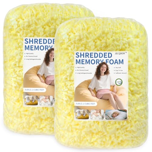 Jecqbor Bean Bag Filler: High-Density Ergonomic 10lbs Shredded Memory Foam Filling with Vacuum-Packed DIY Stuffing for Dog Beds, Punching Pillows & Kids Bean Bag Chair Refills